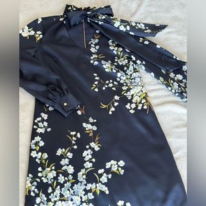 Ted Baker Navy Long Sleeved Dress with Beautiful Bow Neckline